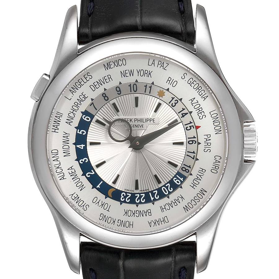 Patek Philippe World Time Complications White Gold Watch 5130 Box Papers SwissWatchExpo