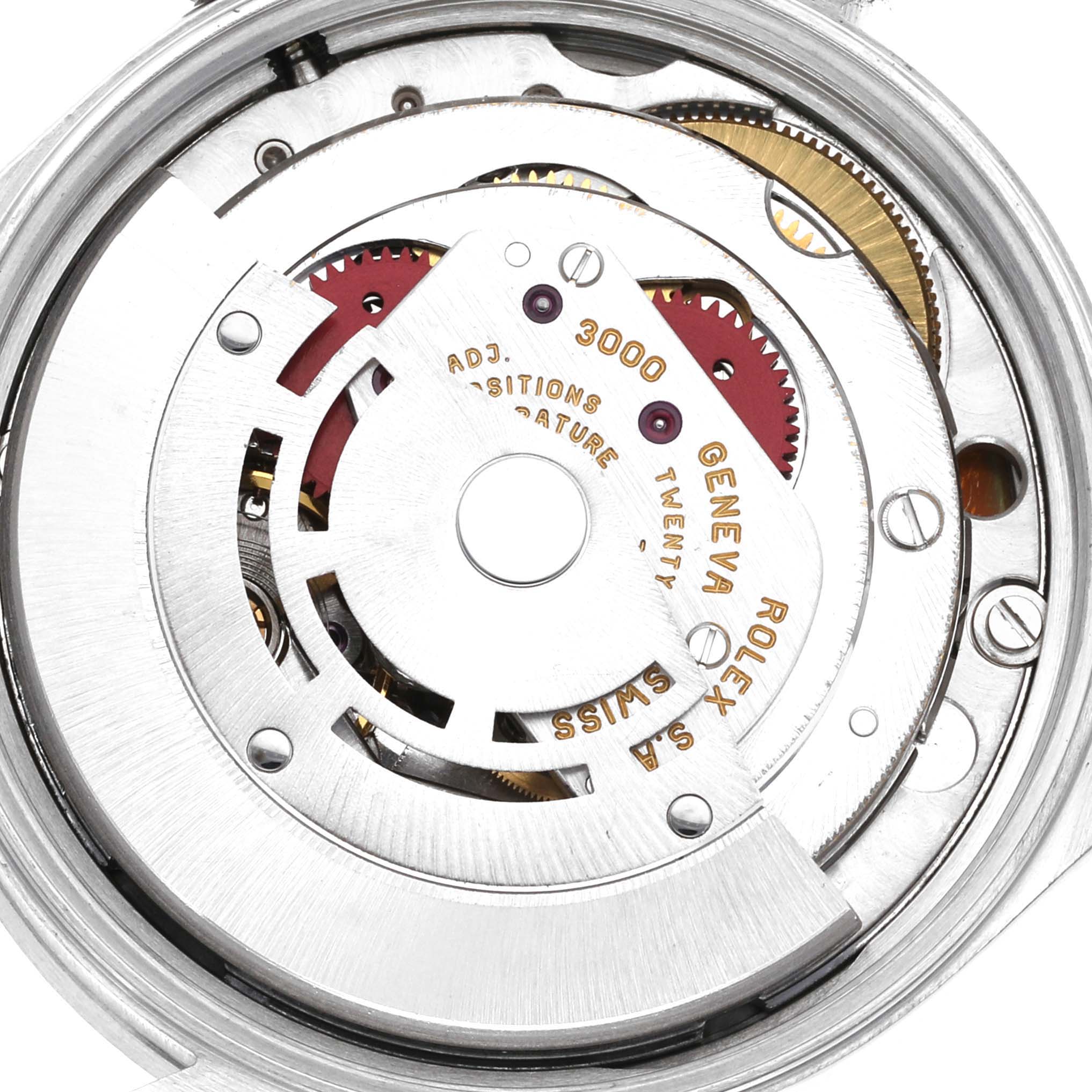 The image shows the internal movement mechanism of the Rolex Air-King 14010 Men's Stainless Steel Blue Dial 14010 Men's Stainless Steel Blue Dial watch at a close-up angle.