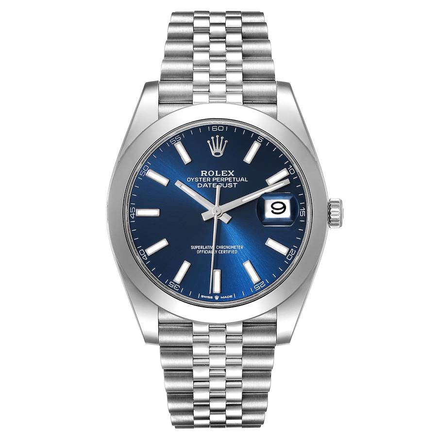 Rolex datejust 41 shop blue smooth bezel