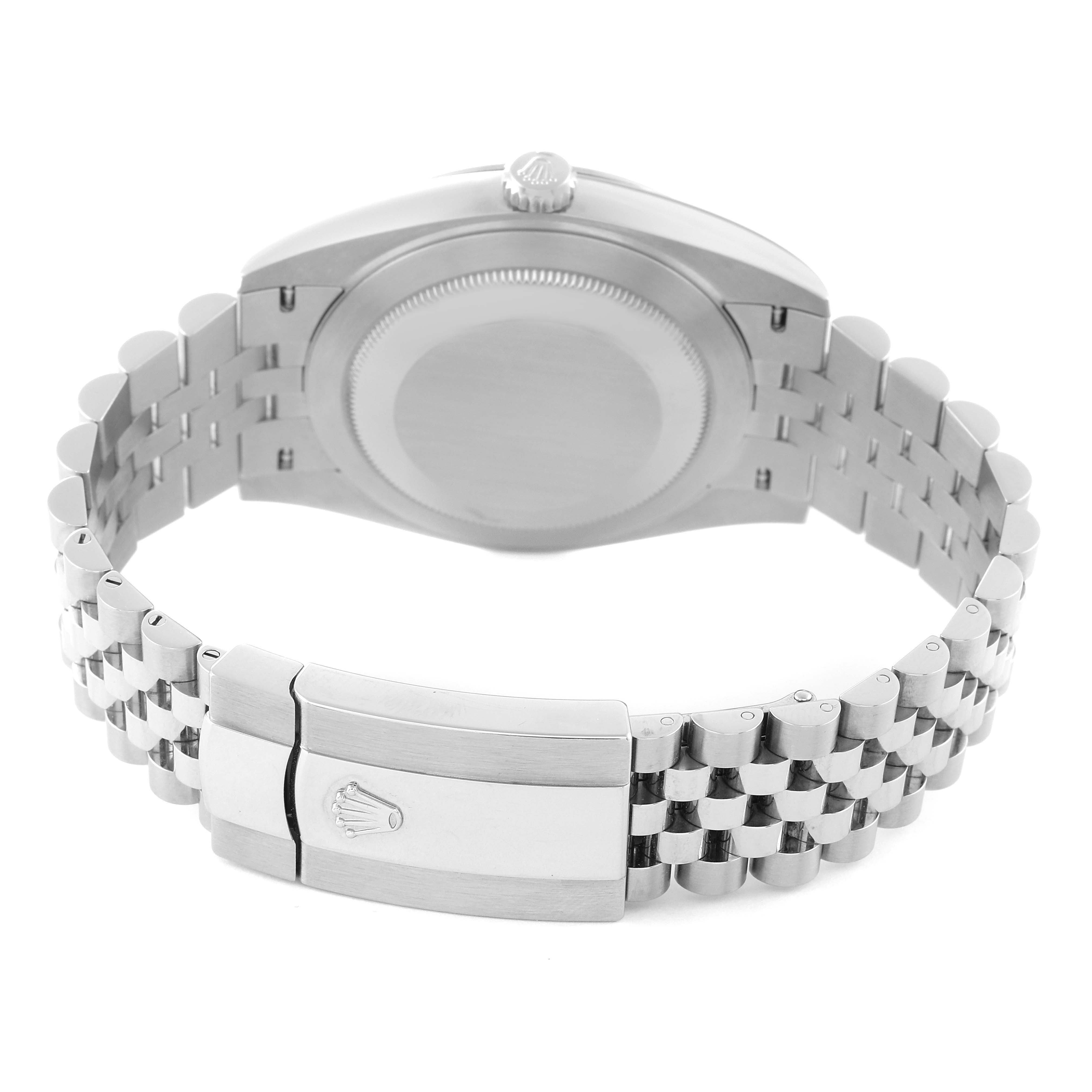 The image shows the back case, crown, and bracelet with a clasp of the Rolex Datejust 41 126300 Men's Stainless Steel Blue Dial 126300 Men's Stainless Steel Blue Dial watch, viewed from the rear.