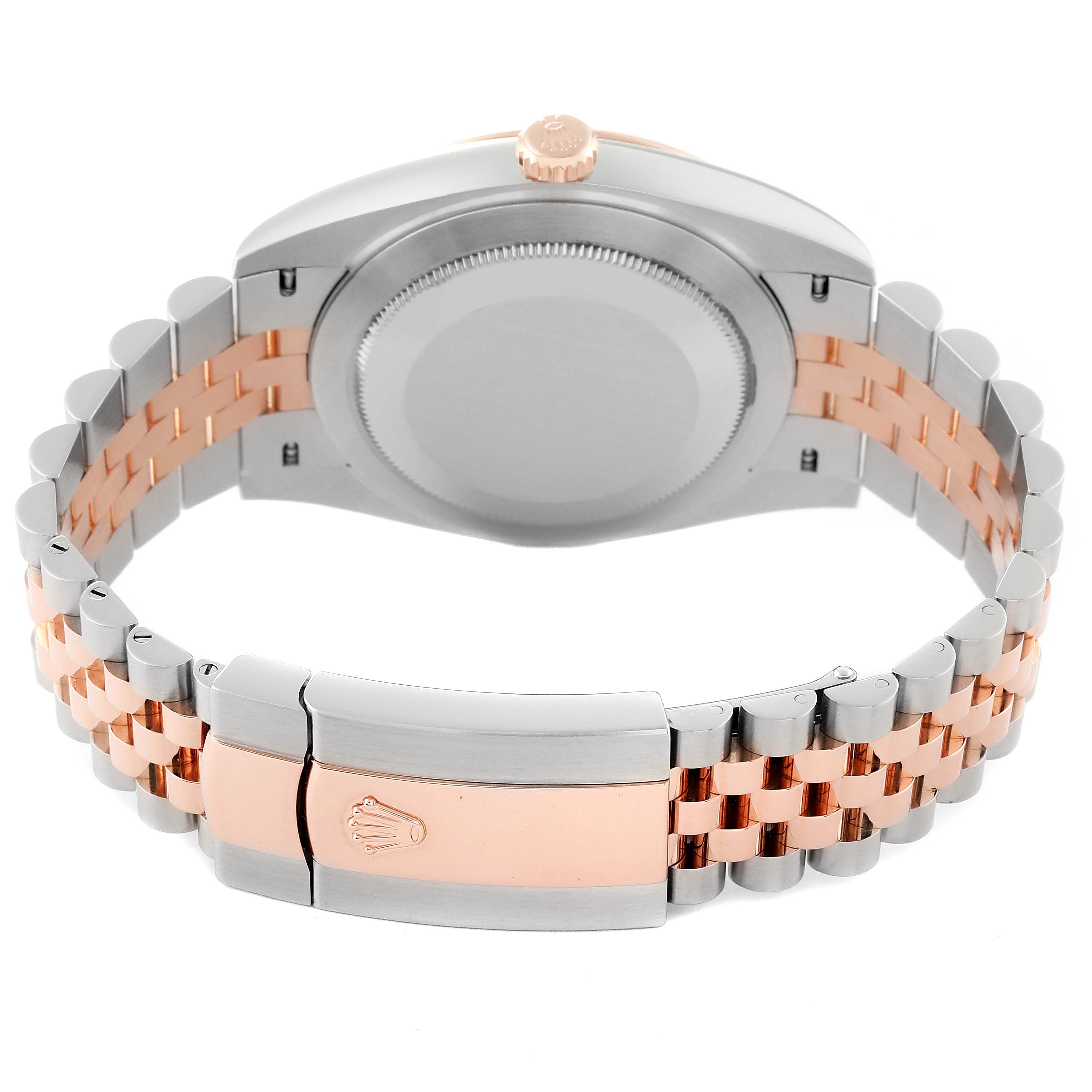 The image shows the back and bracelet clasp of a Rolex Datejust 41 126331 Men's Steel and Gold (two tone) Brown Dial 126331 Men's Steel and Gold (two tone) Brown Dial watch, highlighting its two-tone design.