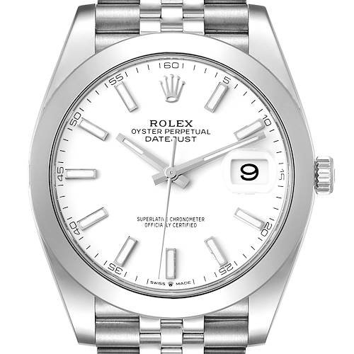 Photo of Rolex Datejust 41 White Dial Smooth Bezel Steel Mens Watch 126300 Unworn