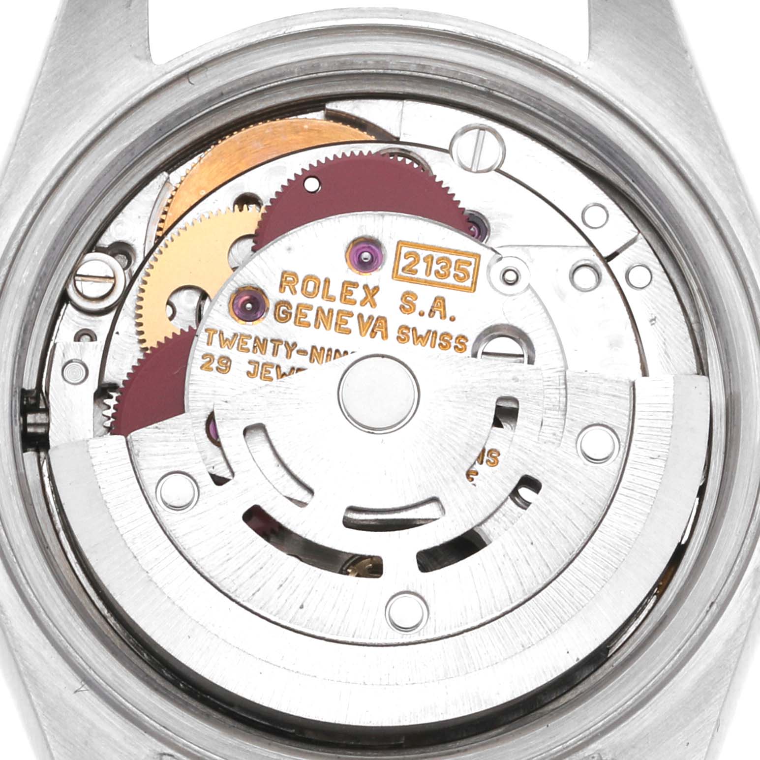 This is a close-up image of the internal movement mechanism of a Rolex Datejust 69173 Women's Steel and Gold (two tone) Blue Dial 69173 Women's Steel and Gold (two tone) Blue Dial watch.