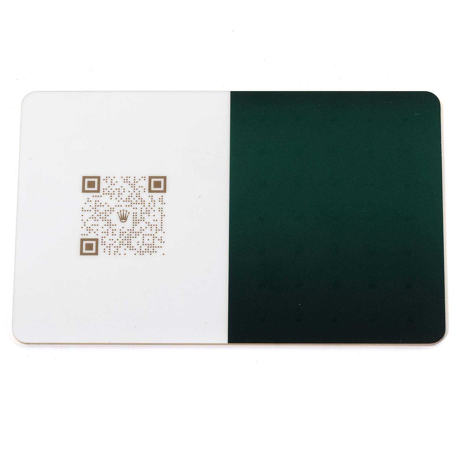 The image shows a Rolex warranty card for the President model, featuring a QR code on a white and green background.