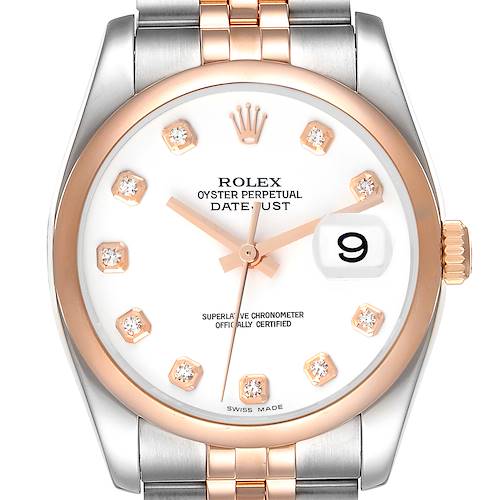Photo of Rolex Datejust Steel Rose Gold White Diamond Dial Mens Watch 116201