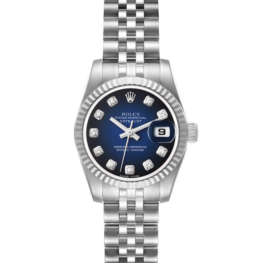 Rolex Datejust Steel White Gold Blue Vignette Diamond Dial Ladies Watch 179174 SwissWatchExpo