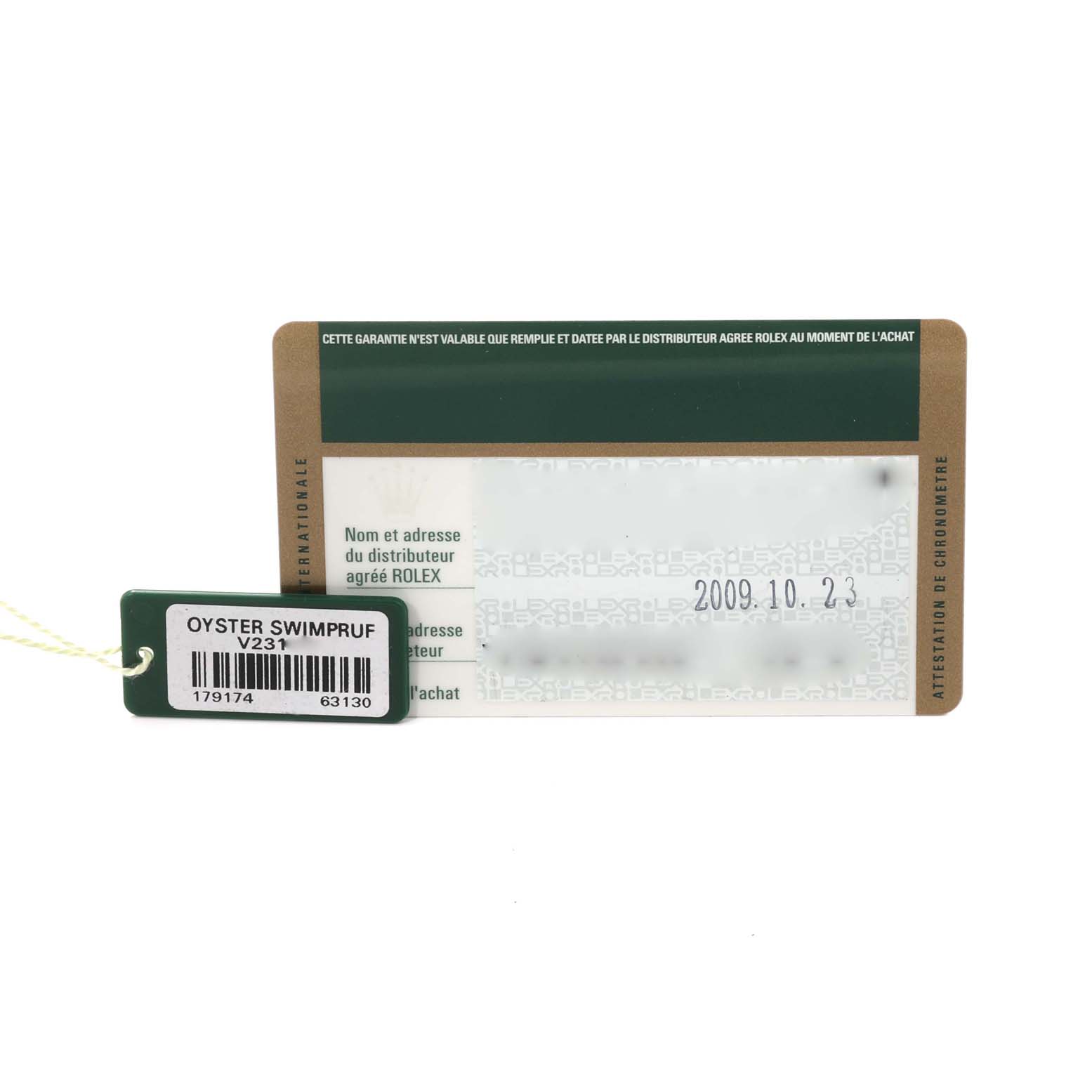 This image shows the identification card and tag for the Rolex Datejust 179174 Women's Stainless Steel Silver Dial 179174 Women's Stainless Steel Silver Dial model from a top-down angle.