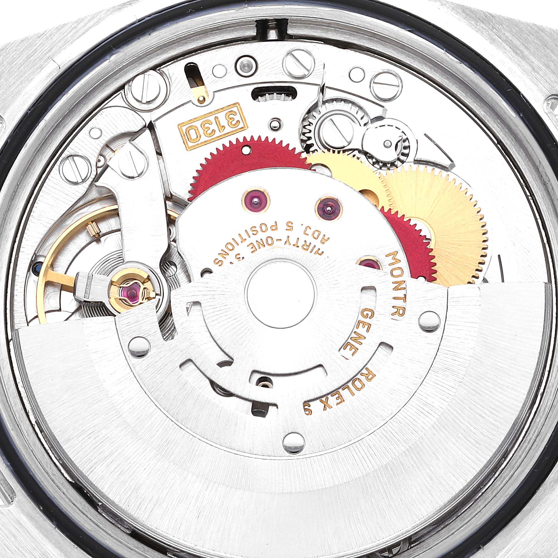 This image shows the internal mechanism of a Rolex Explorer 114270 Men's Stainless Steel Black Dial 114270 Men's Stainless Steel Black Dial model watch viewed from the back.