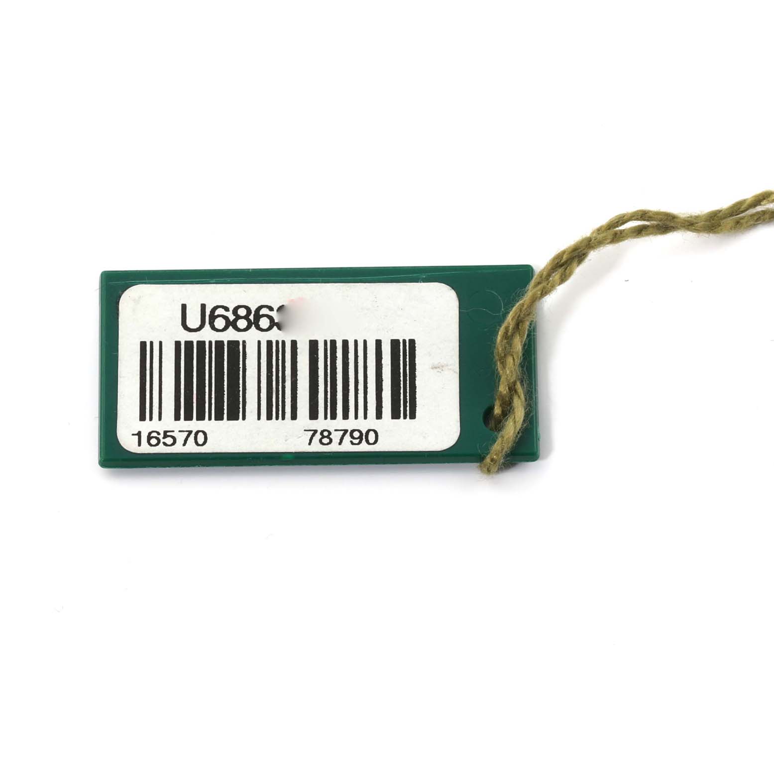 The image shows a Rolex Explorer 16570 Men
s Stainless Steel White Dial 16570 Men
s Stainless Steel White Dial model tag accessory with a barcode and reference numbers 16570 and 78790.