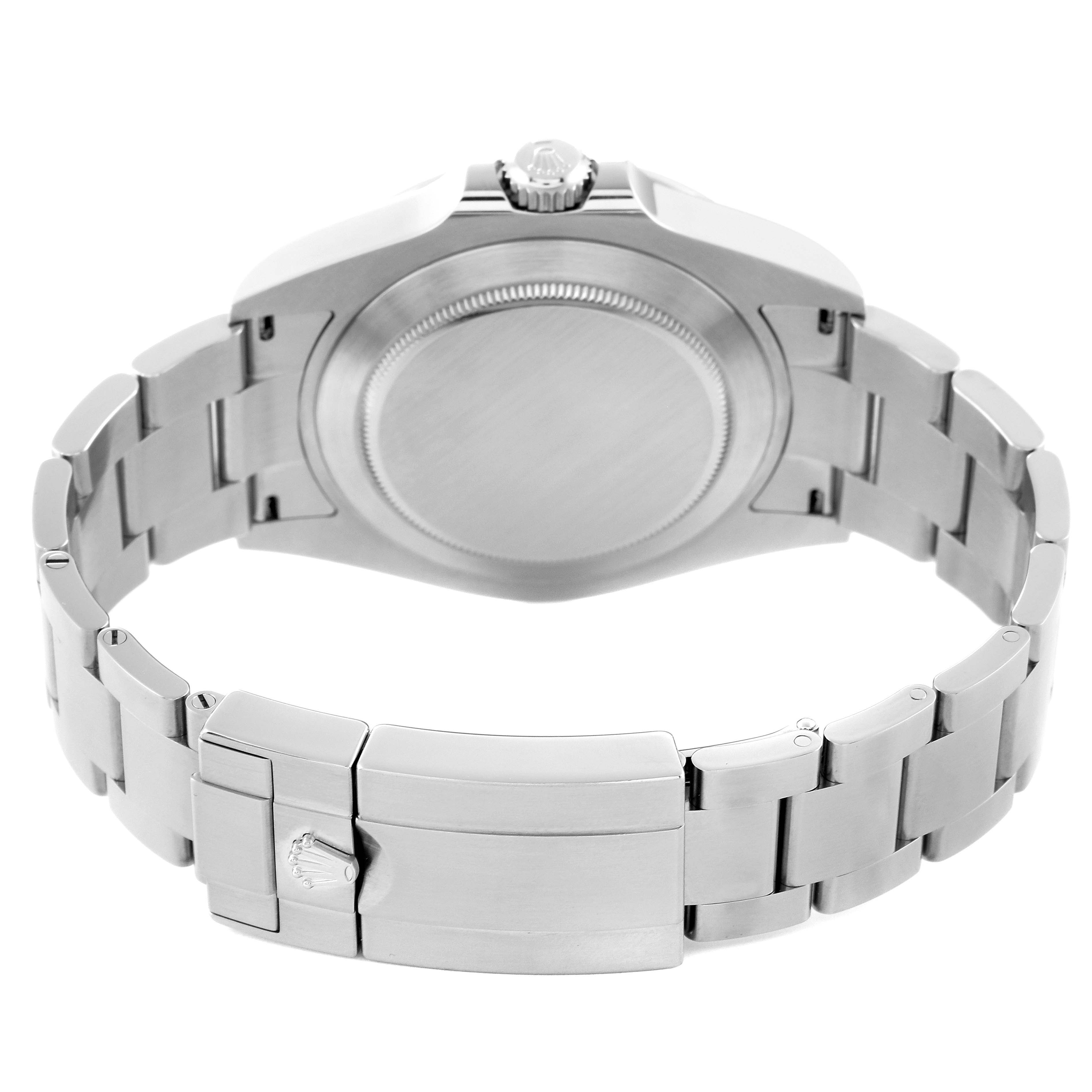 The image shows the rear view of a Rolex Explorer 226570 Men
s Stainless Steel White Dial 226570 Men
s Stainless Steel White Dial watch, highlighting its bracelet, case back, and clasp.