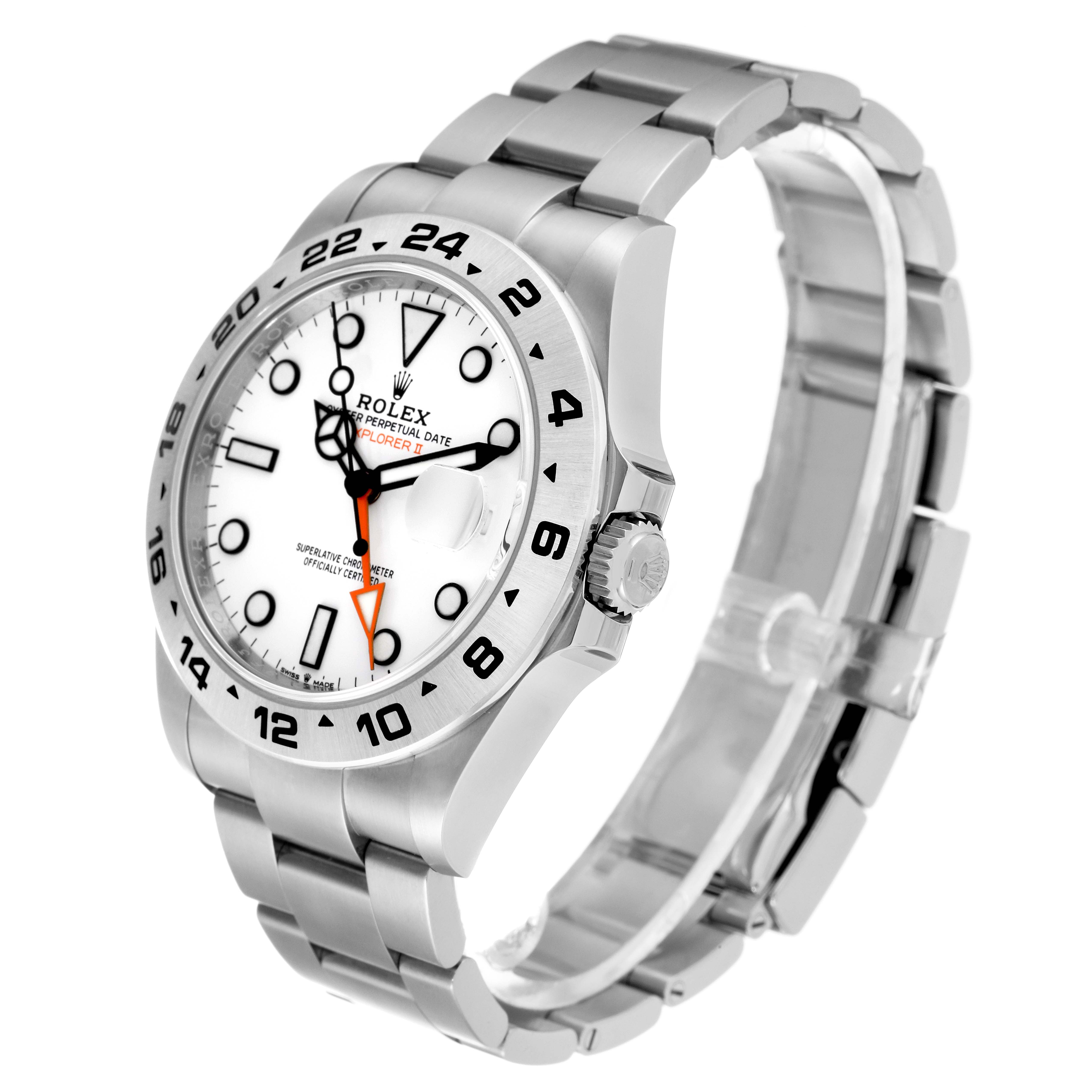 The image shows a side view of the Rolex Explorer 226570 Men
s Stainless Steel White Dial 226570 Men
s Stainless Steel White Dial watch, highlighting the face, bezel, bracelet, and crown.