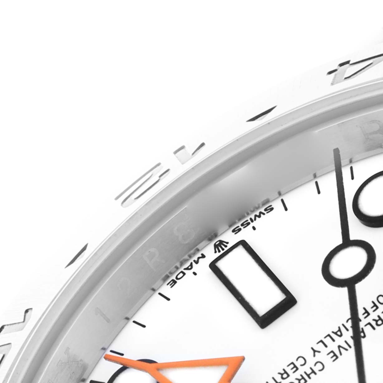 The image shows a close-up of the dial and bezel of the Rolex Explorer 226570 Men's Stainless Steel White Dial 226570 Men's Stainless Steel White Dial watch at an angled view.