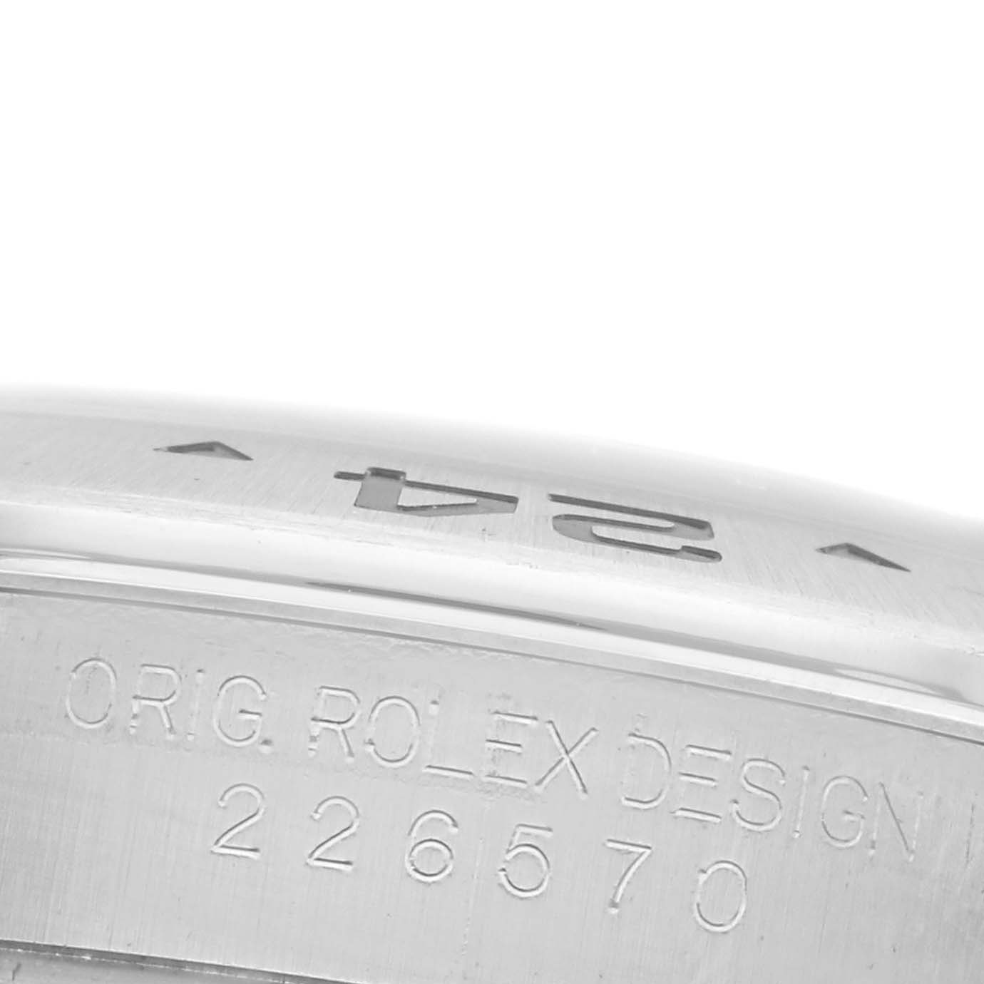 The image shows the side of the Rolex Explorer 226570 Men's Stainless Steel White Dial 226570 Men's Stainless Steel White Dial watch case, featuring the model number "226570" engraved.