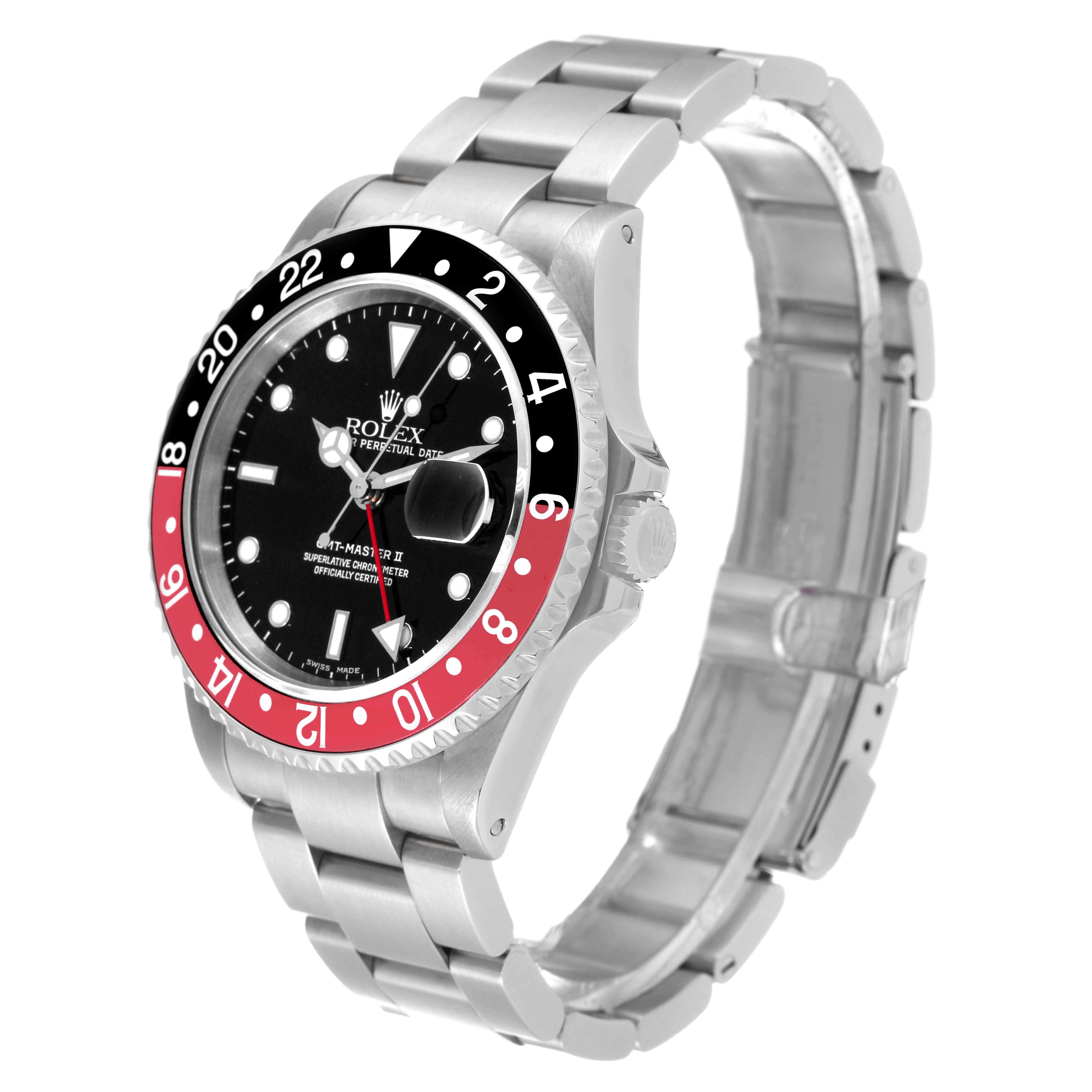 The image shows a side angle of the Rolex GMT-Master 16710 Men's Stainless Steel Black Dial 16710 Men's Stainless Steel Black Dial watch, highlighting its bezel, dial, and bracelet.