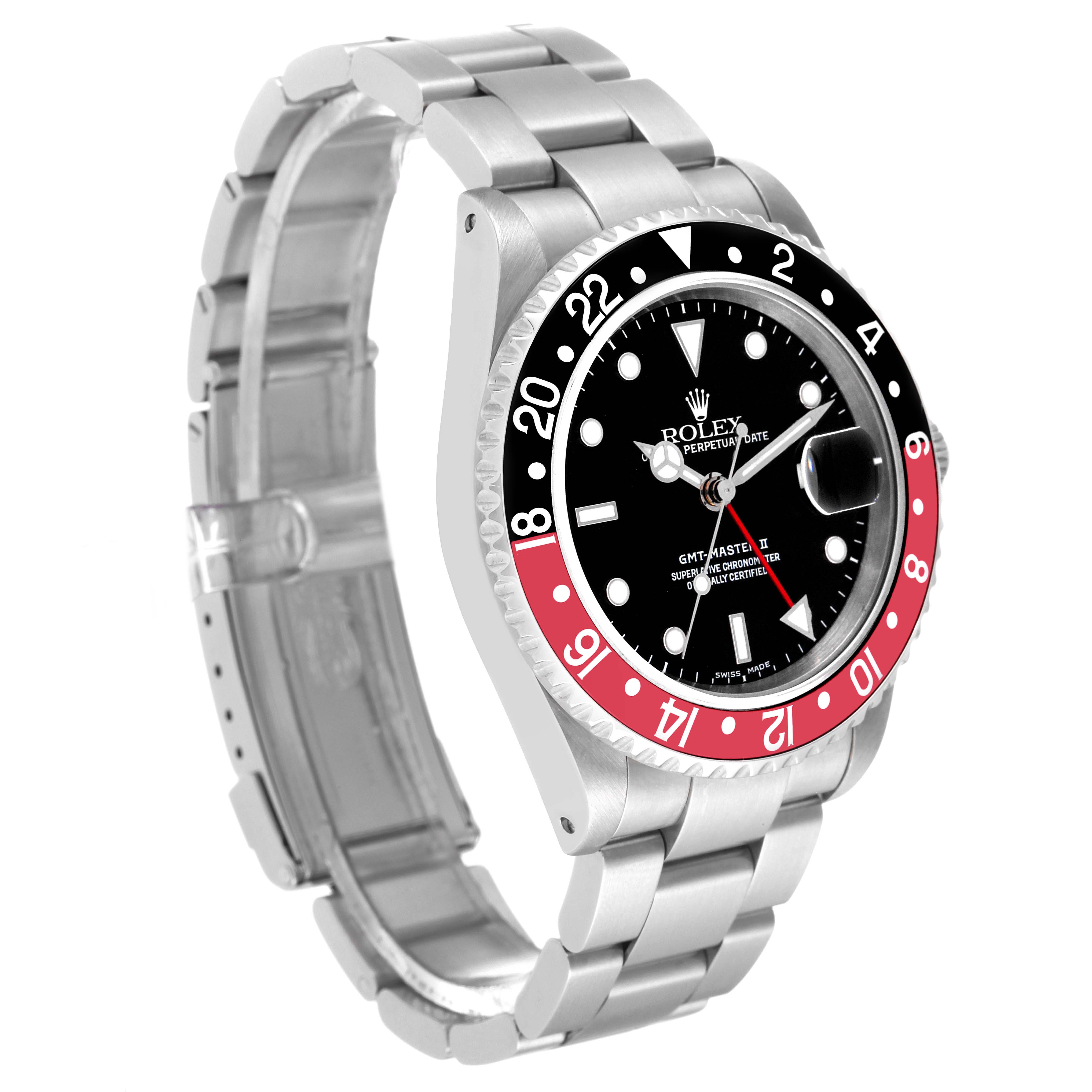 The image shows a Rolex GMT-Master 16710 Men's Stainless Steel Black Dial 16710 Men's Stainless Steel Black Dial watch at a slight side angle, highlighting the bezel, dial, and metal bracelet.