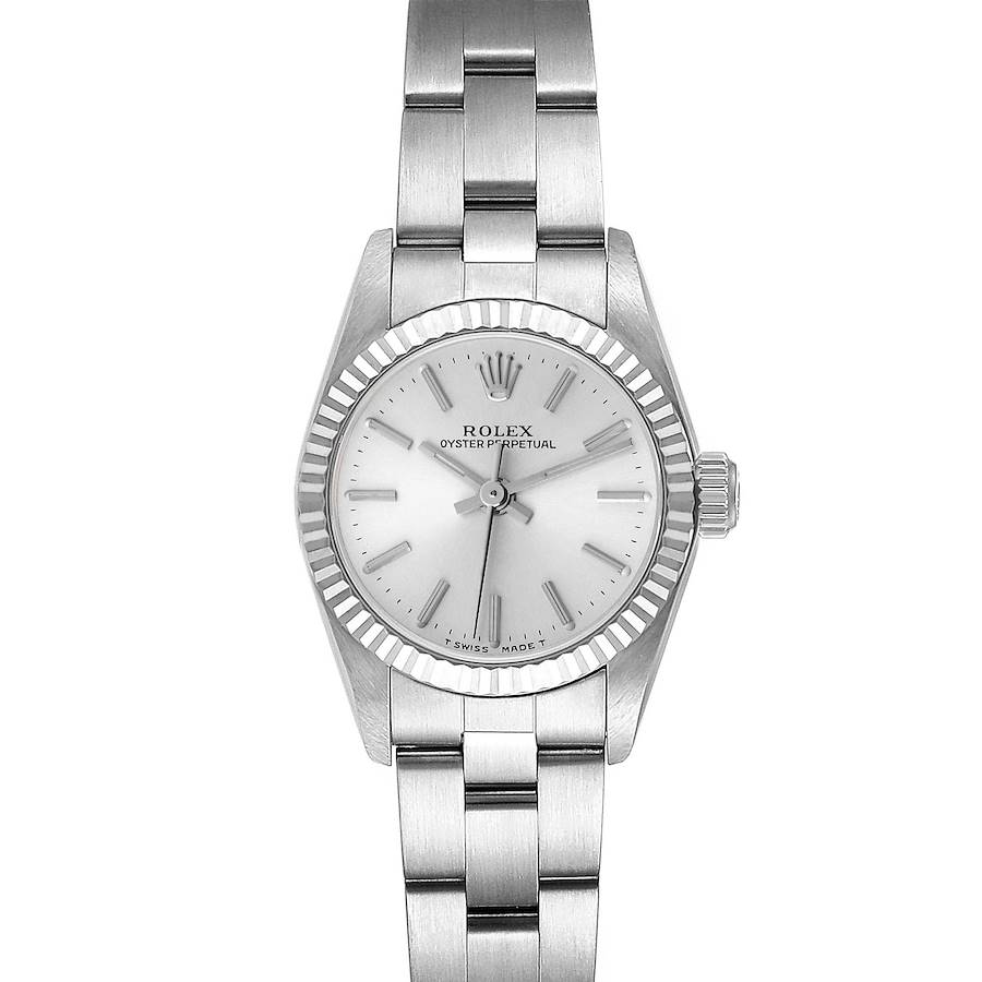 Rolex Oyster Perpetual Steel White Gold Silver Dial Ladies Watch 67194 SwissWatchExpo