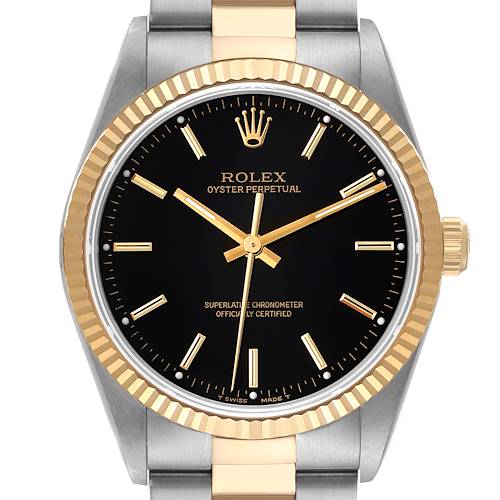 Photo of Rolex Oyster Perpetual Steel Yellow Gold Black Dial Mens Watch 14233
