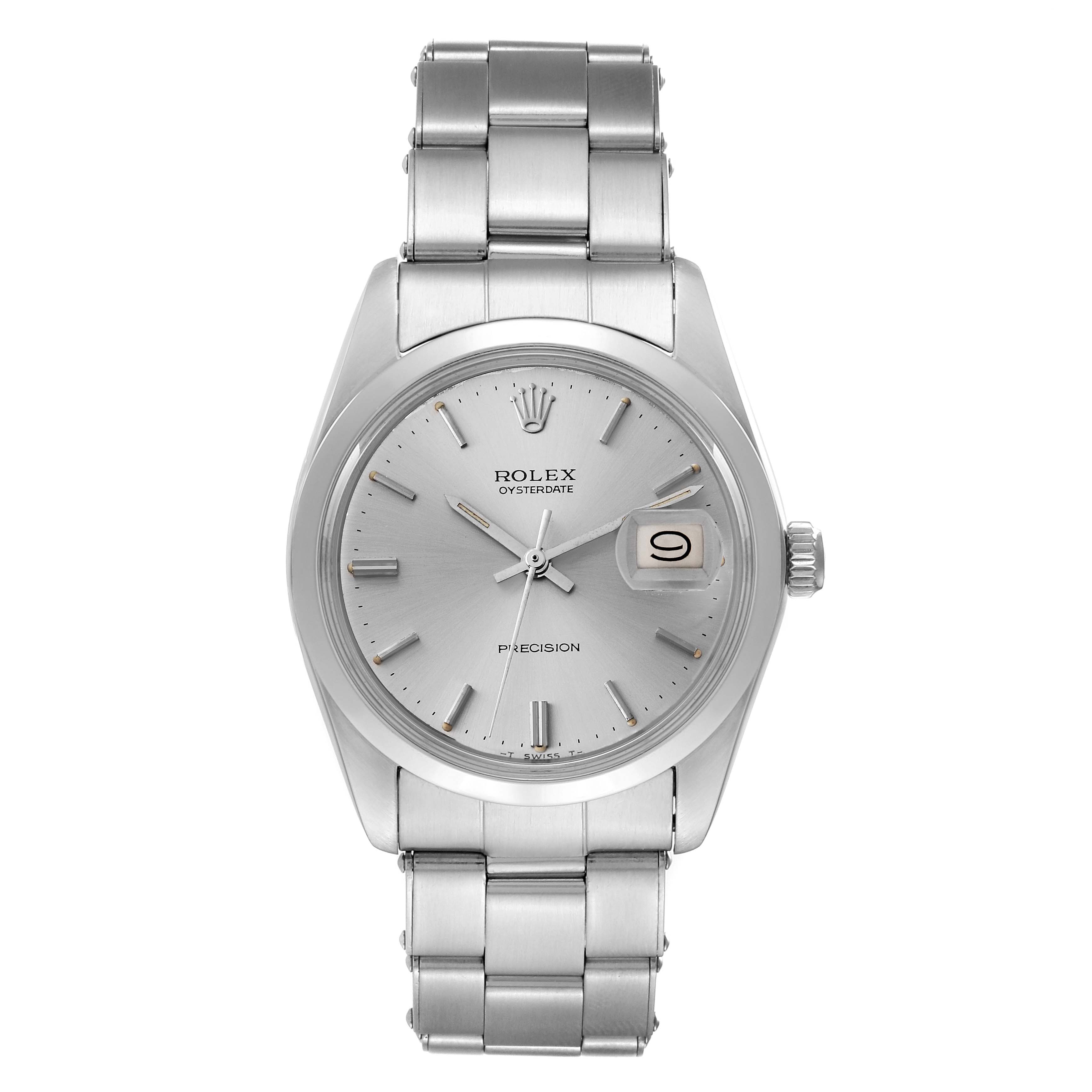 This image shows the front view of the Rolex Vintage Collection 6694 Men's Stainless Steel Silver Dial 6694 Men's Stainless Steel Silver Dial watch, displaying its face, dial, and metal bracelet.