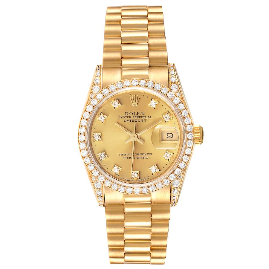 Rolex President Datejust Yellow Gold Diamond Ladies Watch 69158 Box Papers SwissWatchExpo