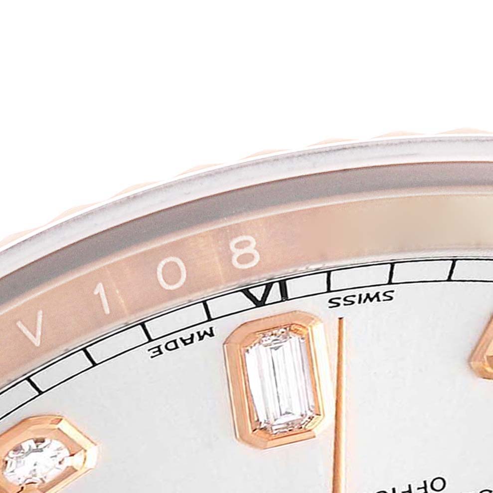 This image shows a close-up of the dial and part of the bezel for a Rolex President 118235 Men's Rose Gold Silver Dial 118235 Men's Rose Gold Silver Dial model watch.
