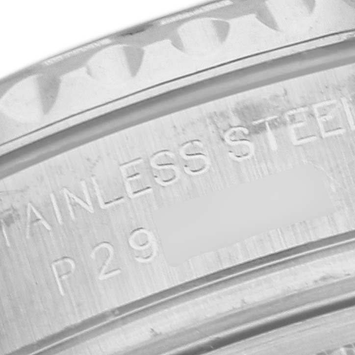 This image shows a close-up view of the side engraving on a Rolex Yacht-Master 169622 Women
s Stainless Steel Silver Dial 169622 Women
s Stainless Steel Silver Dial model, displaying the stainless steel text and partial serial number.