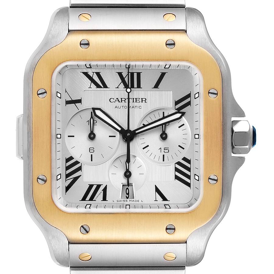 NOT FOR SALE Santos De Cartier Steel Yellow Gold Silver Dial Watch W2SA0008 Box Papers PARTIAL PAYMENT SwissWatchExpo