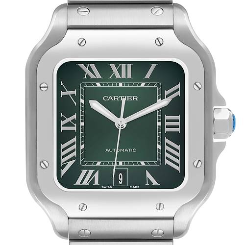 Photo of Cartier Santos Large Steel Green Dial Mens Watch WSSA0062 Box Card
