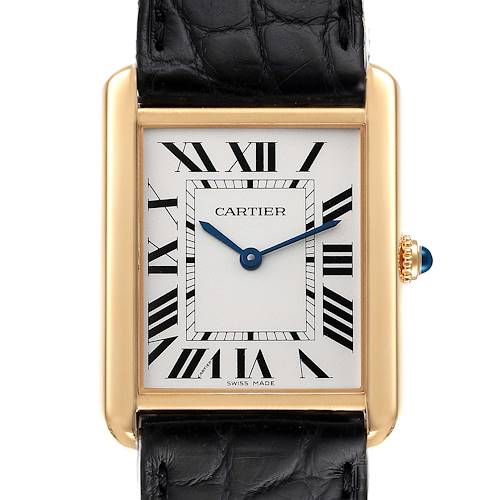 Photo of Cartier Tank Solo Yellow Gold Steel Black Strap Large Mens Watch W5200004