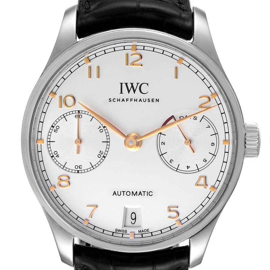 IWC Portugieser 7 Day Steel Silver Dial Mens Watch IW500704 Box Card SwissWatchExpo