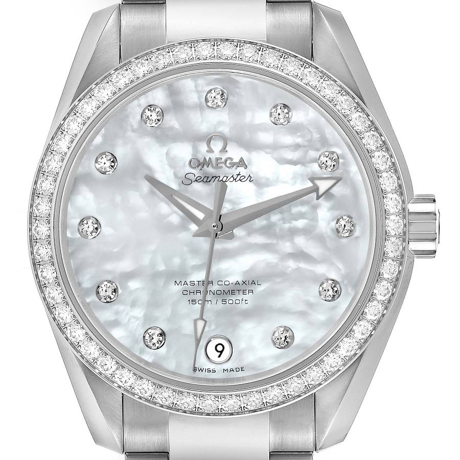 Omega Aqua Terra Mother Of Pearl Dial Diamond Steel Ladies Watch 231.15.39.21.55.001 Unworn SwissWatchExpo