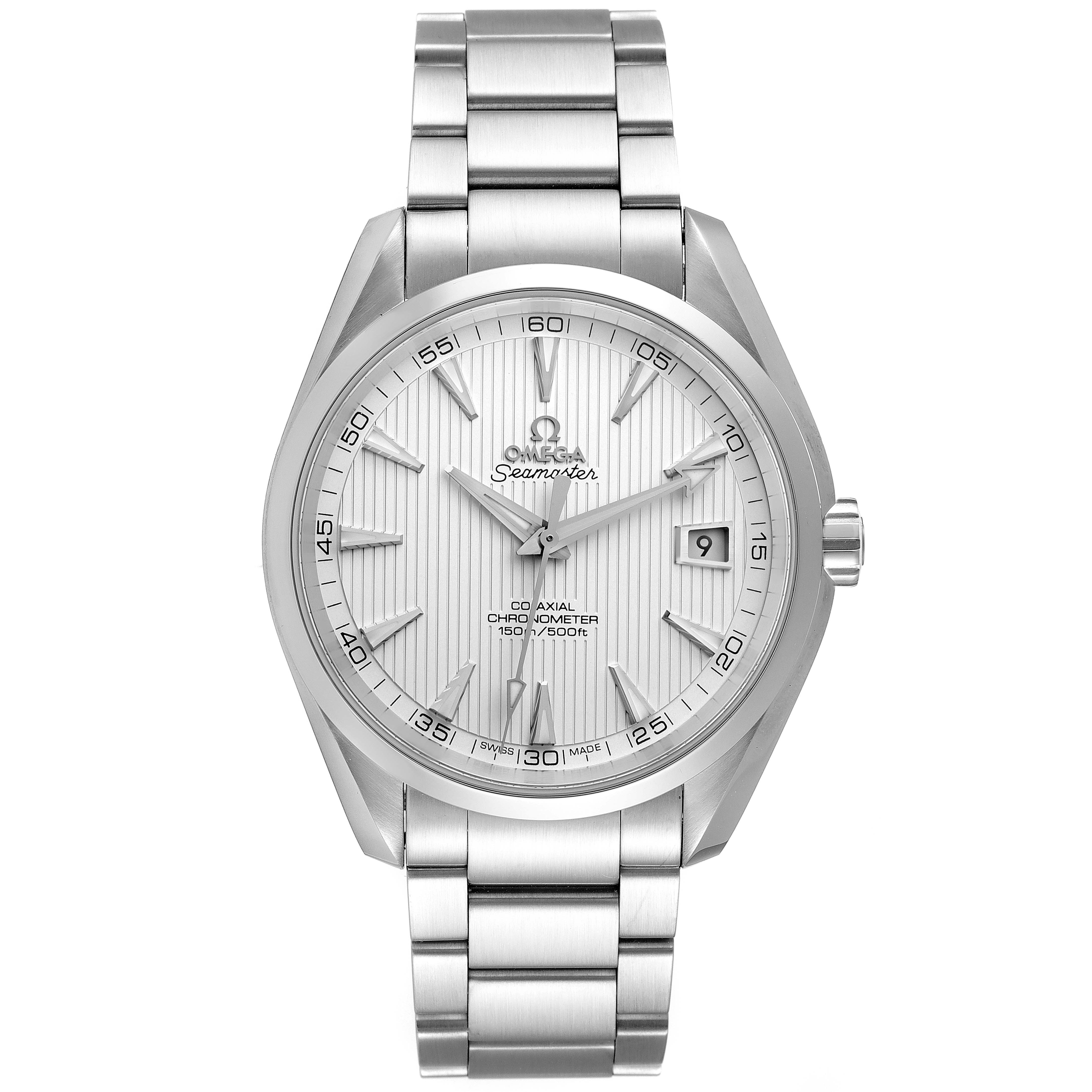 The image shows a front view of the Omega Aqua Terra 231.10.42.21.02.001 Men
s Stainless Steel Silver Dial 231.10.42.21.02.001 Men
s Stainless Steel Silver Dial watch, displaying the dial, bezel, crown, and bracelet.