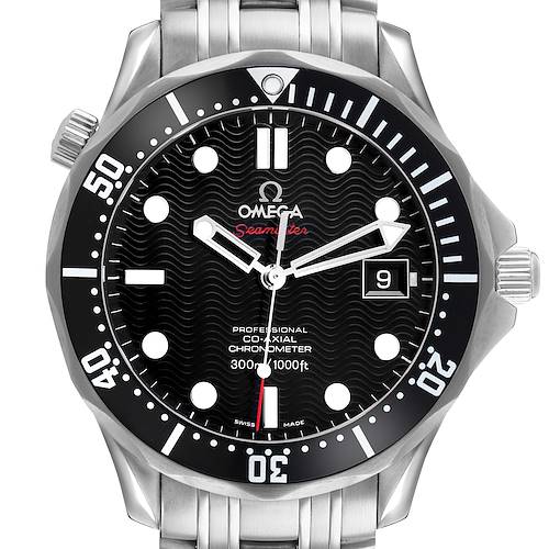 Photo of Omega Seamaster Steel Black Wave Dial Mens Watch 212.30.41.20.01.002 Box Card