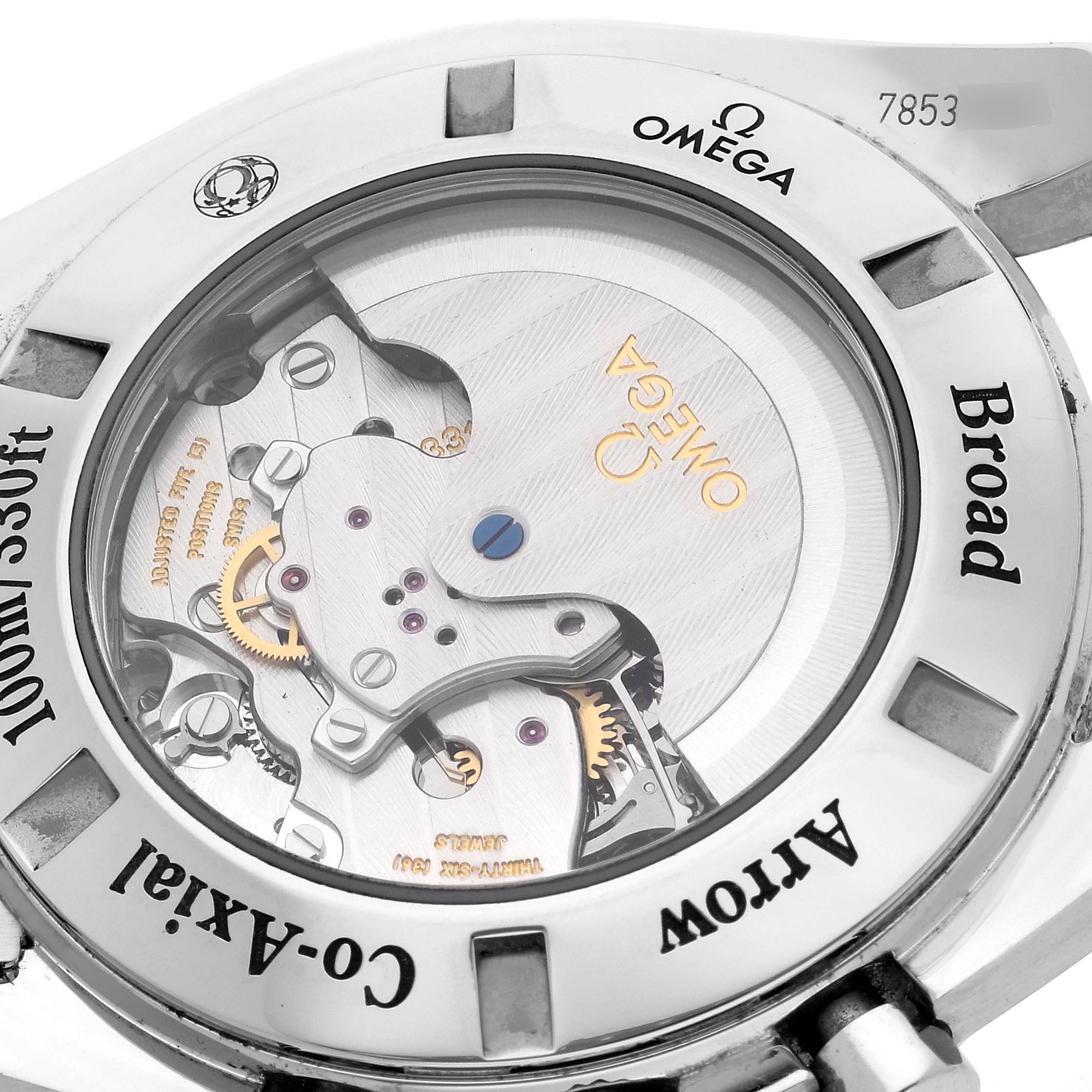 This image shows the back view of an Omega Speedmaster 321.10.44.50.01.001 Men
s Stainless Steel Black Dial 321.10.44.50.01.001 Men
s Stainless Steel Black Dial watch, highlighting its Co-Axial movement and intricate internal mechanics.