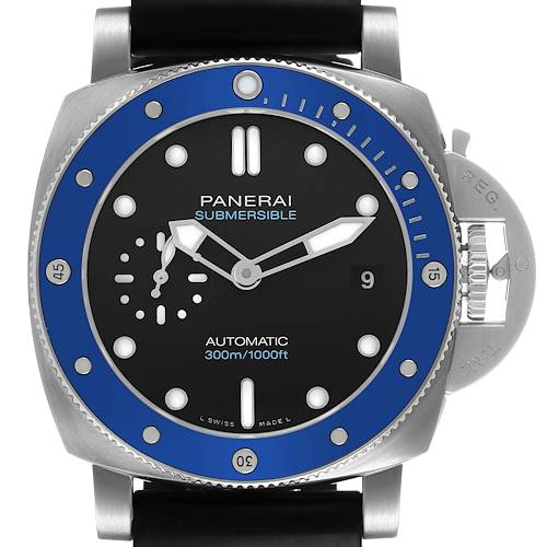 Photo of Panerai Submersible Azzurro Steel Black Dial Mens Watch PAM01209 Box Papers