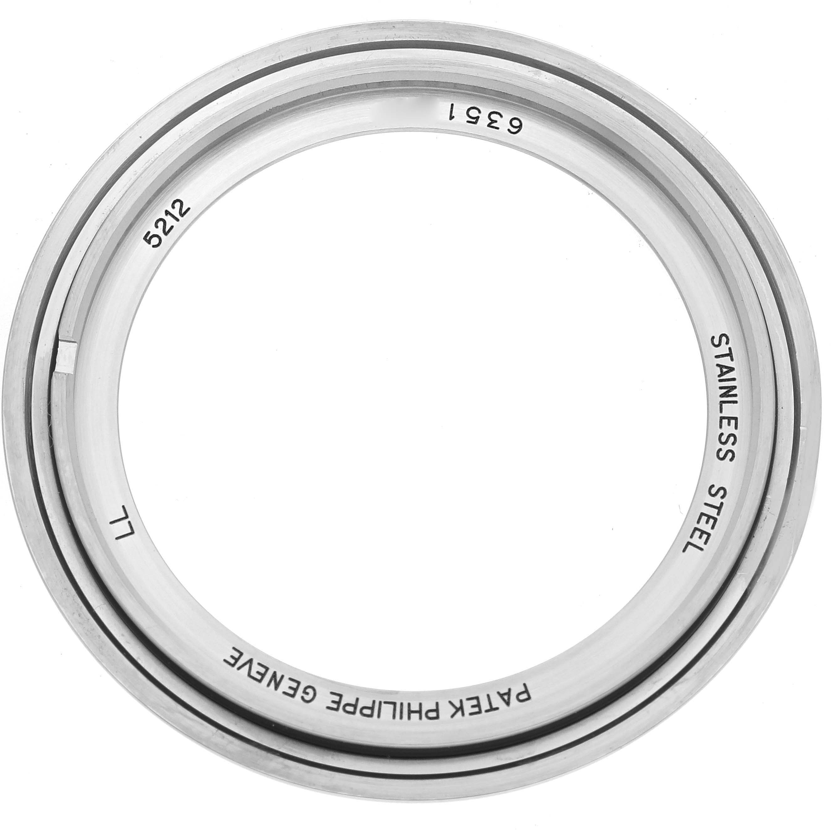 This image shows the stainless steel case back ring of the Patek Philippe Complications 5212A Men
s Stainless Steel Silver Dial 5212A Men
s Stainless Steel Silver Dial model 5212.