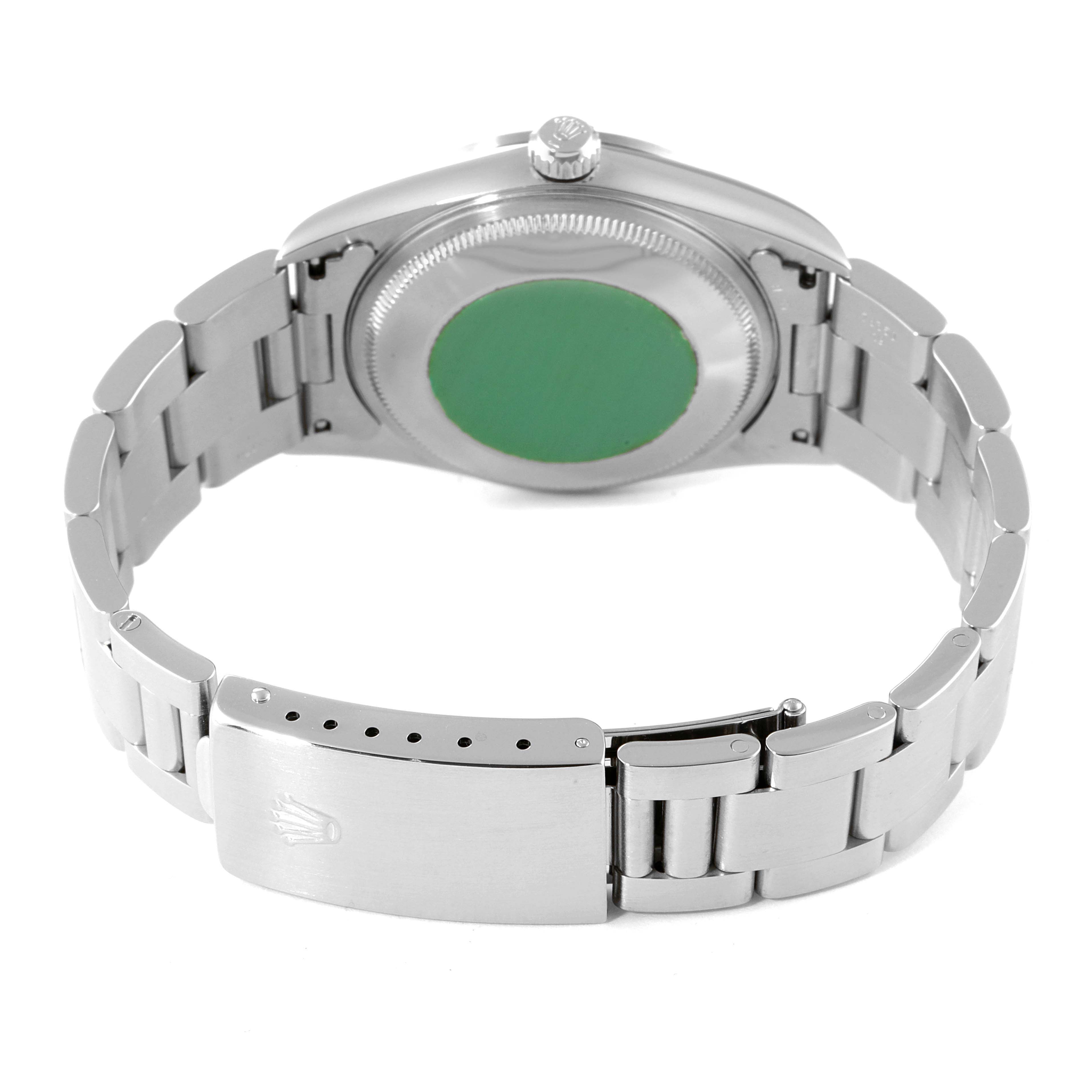 The image shows the back and clasp of a Rolex Air-King 14000 Men's Stainless Steel Pink Dial 14000 Men's Stainless Steel Pink Dial watch, viewed from the back with the bracelet laid flat.