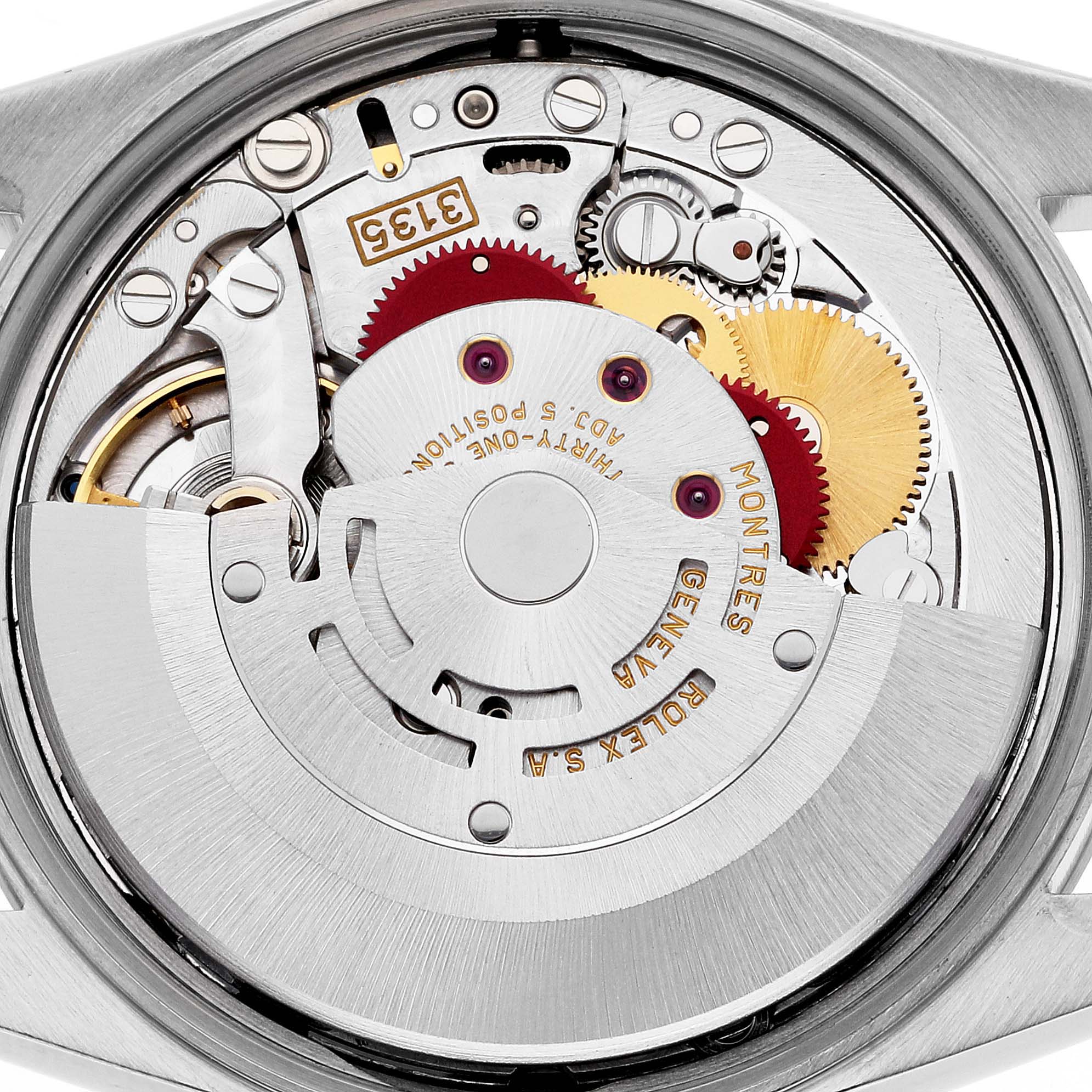 This image shows an up-close view of the movement mechanism of a Rolex Date 15200 Men
s Stainless Steel Black Dial 15200 Men
s Stainless Steel Black Dial model watch.