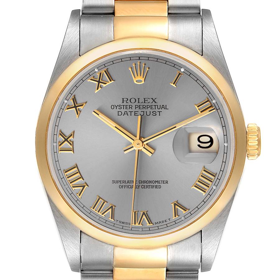 Rolex Datejust 36 Steel Yellow Gold Slate Dial Watch 16203 Box Service Card SwissWatchExpo