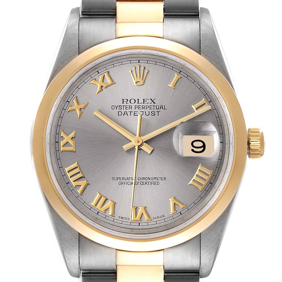 Rolex Datejust 36MM Steel Yellow Gold Slate Dial Mens Watch 16203 SwissWatchExpo