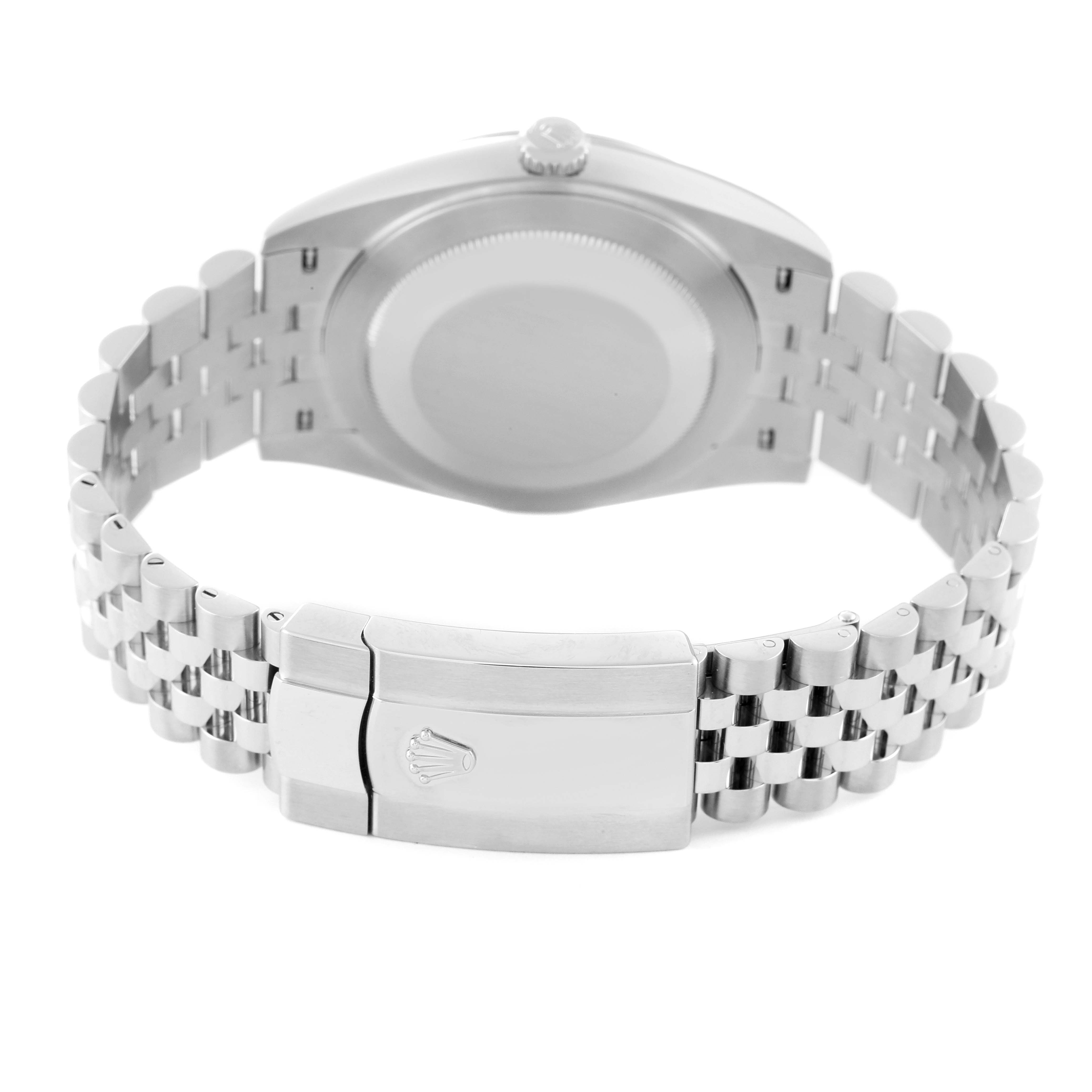 This image shows the back case and bracelet of the Rolex Datejust 41 126300 Men's Stainless Steel Grey Dial 126300 Men's Stainless Steel Grey Dial watch.