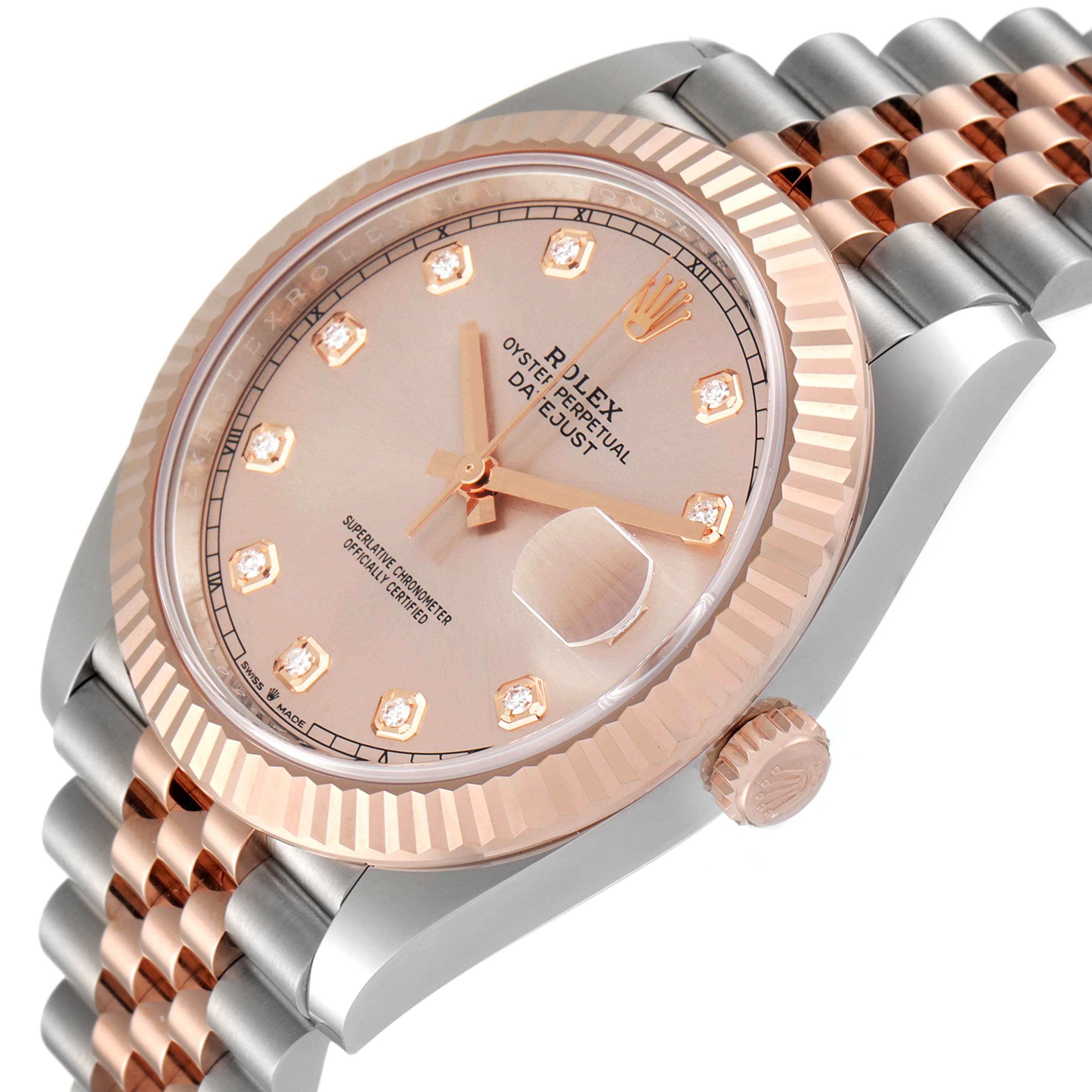 This image shows a close-up of the Rolex Datejust 41 126331 Men's Steel and Gold (two tone) Beige Dial 126331 Men's Steel and Gold (two tone) Beige Dial, focusing on the dial, fluted bezel, and part of the Jubilee bracelet.