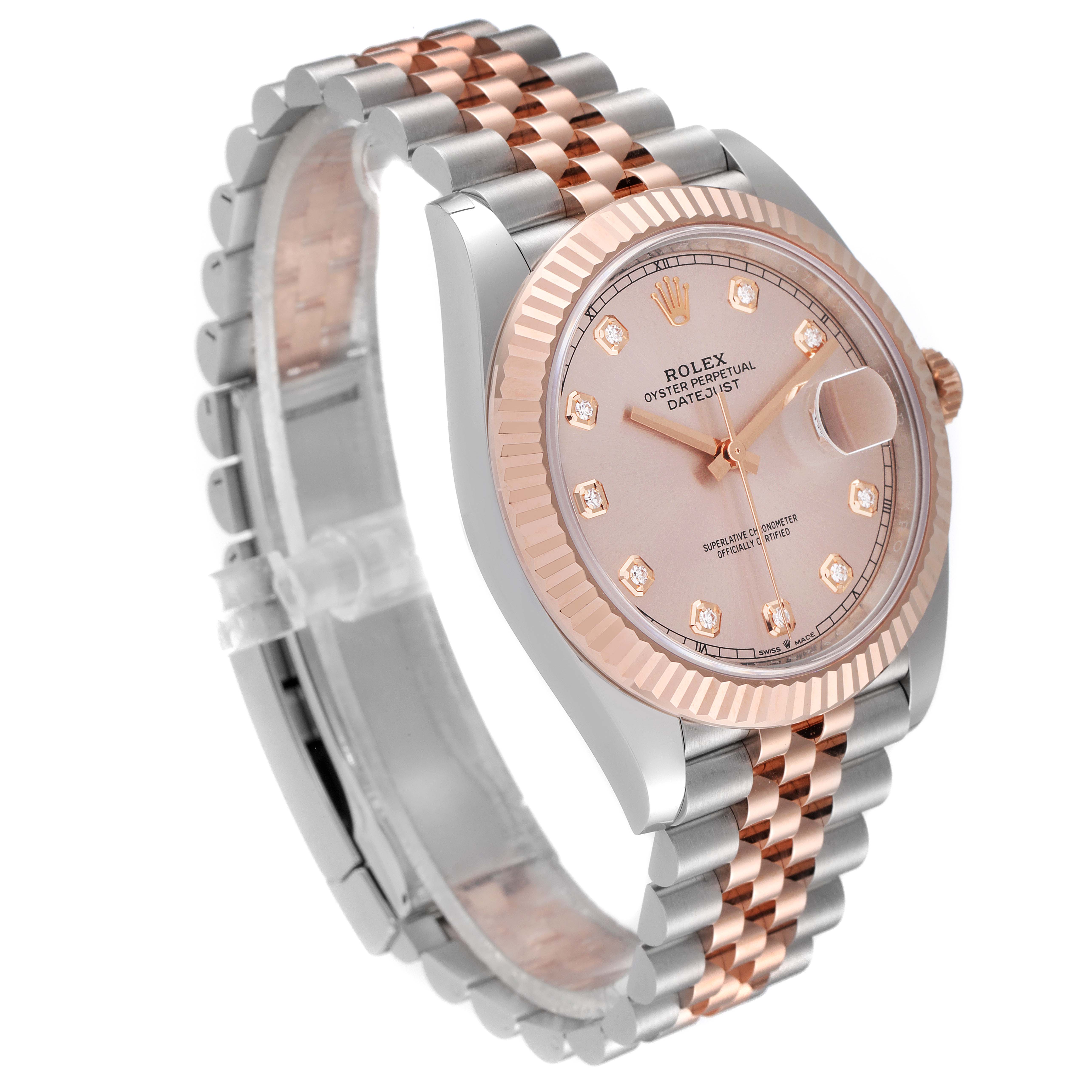 The image shows a Rolex Datejust 41 126331 Men's Steel and Gold (two tone) Beige Dial 126331 Men's Steel and Gold (two tone) Beige Dial from a three-quarter front angle, highlighting its Jubilee bracelet and fluted bezel.