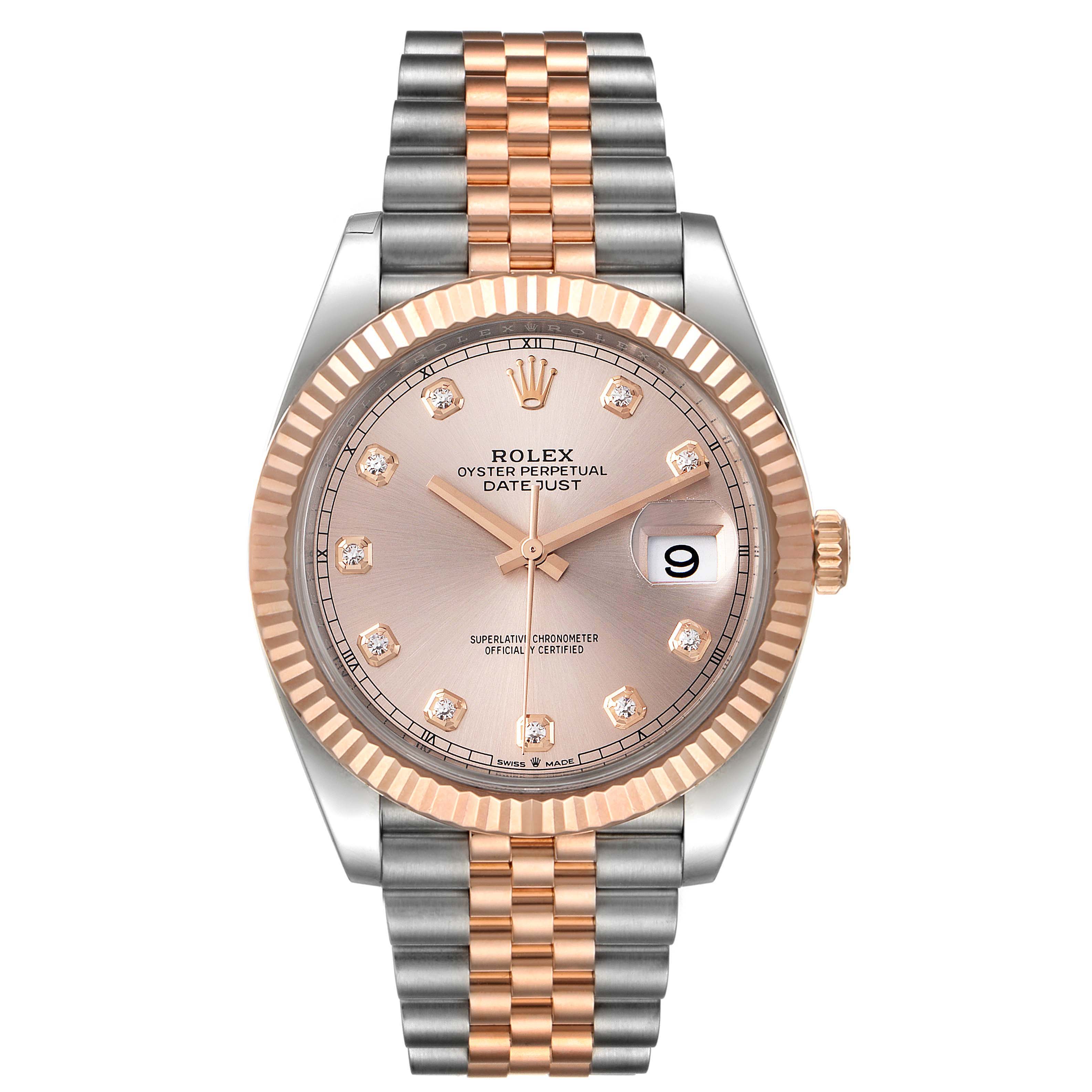 The image shows a front view of the Rolex Datejust 41 126331 Men's Steel and Gold (two tone) Beige Dial 126331 Men's Steel and Gold (two tone) Beige Dial model, highlighting the dial, bezel, and bracelet.