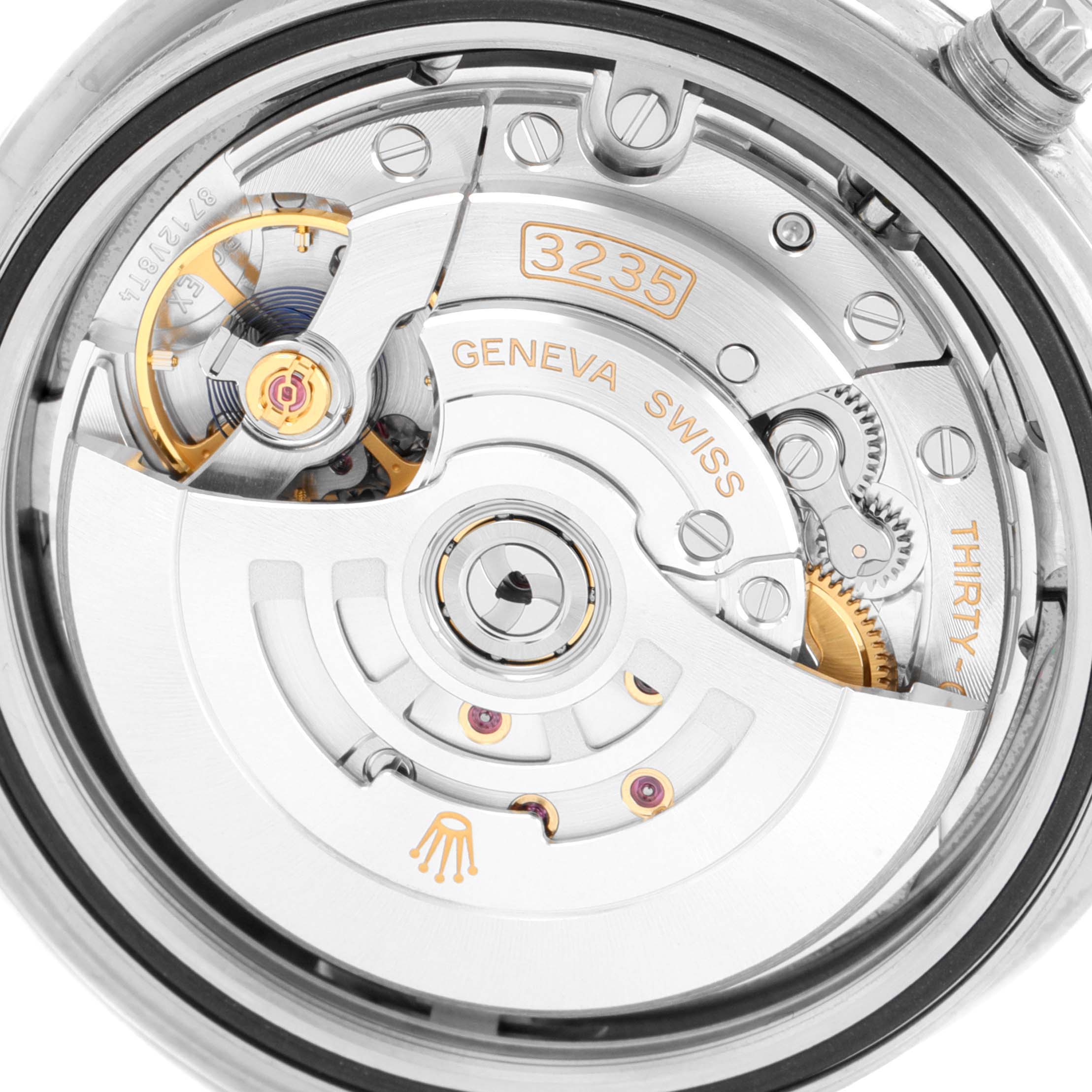 The image shows the movement of a Rolex Datejust 41 126334 Men
s Stainless Steel Grey Dial 126334 Men
s Stainless Steel Grey Dial watch, specifically the caliber 3235 from a reverse angle.