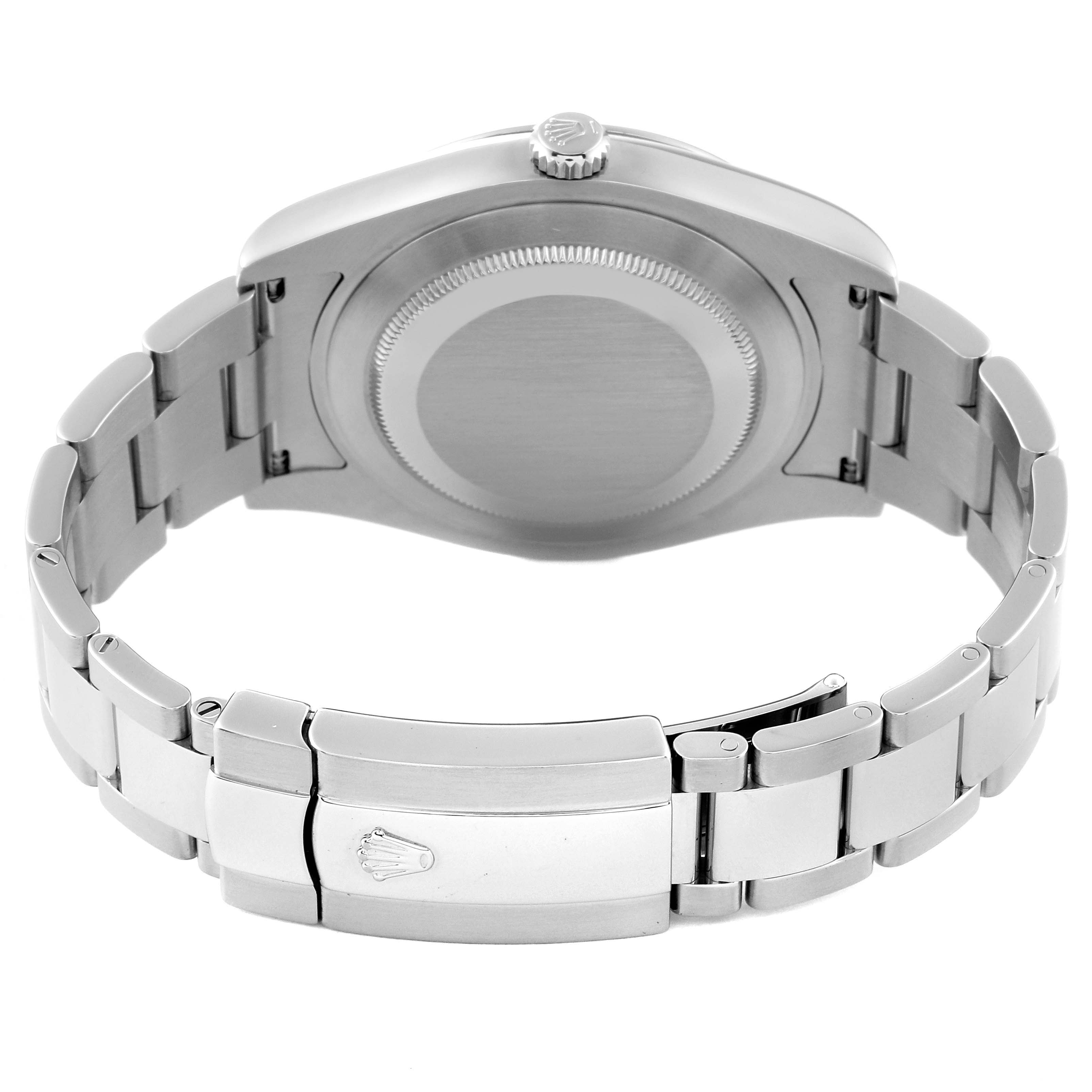 The image shows the back view of the Rolex Datejust 41 116300 Men
s Stainless Steel Black Dial 116300 Men
s Stainless Steel Black Dial watch, highlighting the case back and clasp of the bracelet.