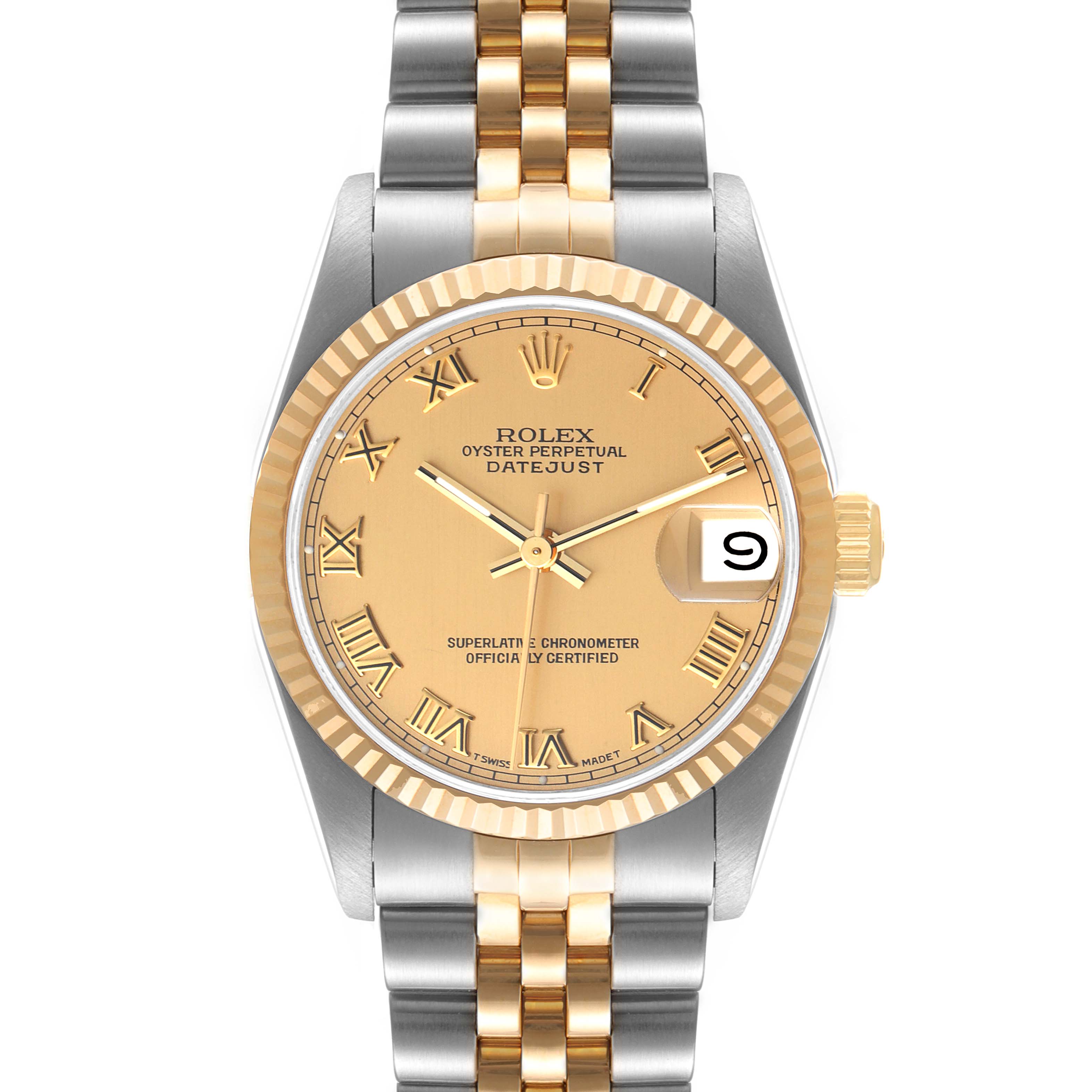 Rolex Datejust Midsize 31 Champagne Dial Steel Yellow Gold Watch 68273 ...