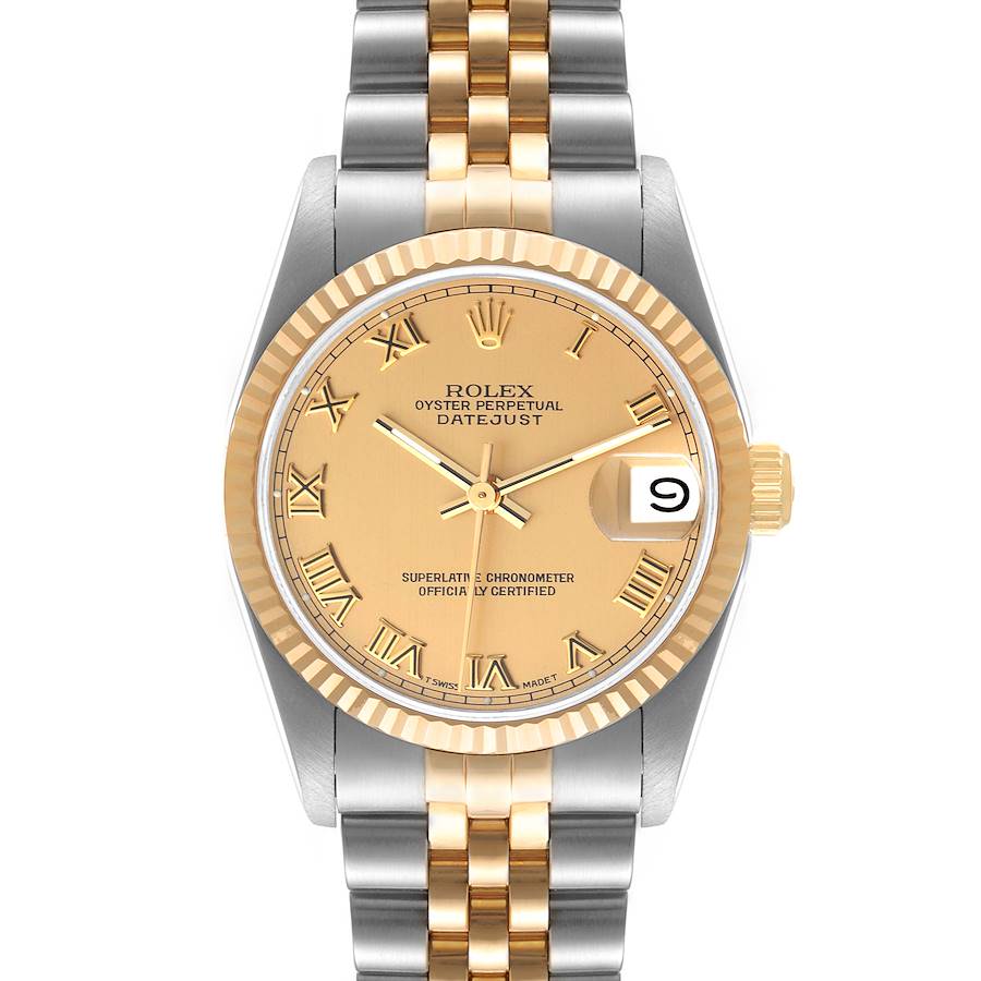 Rolex Datejust Midsize 31 Champagne Dial Steel Yellow Gold Watch 68273 Box Papers SwissWatchExpo