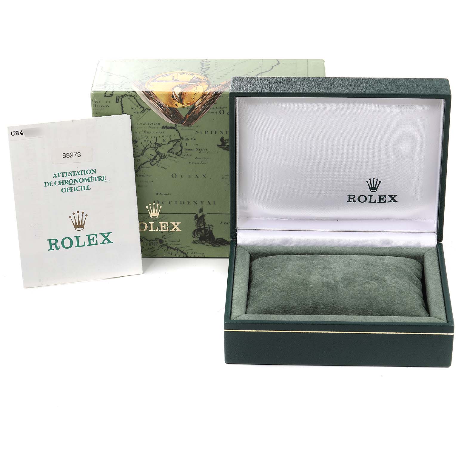 This image shows a Rolex Mid-Size 68273 Women
s Steel and Gold (two tone) Champagne Dial 68273 Women
s Steel and Gold (two tone) Champagne Dial model watch box, an instruction manual, and a certificate of Best Quality
ation.