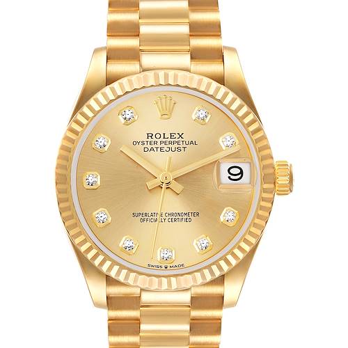 Photo of Rolex Datejust President Midsize Yellow Gold Diamond Watch 278278 Box Card