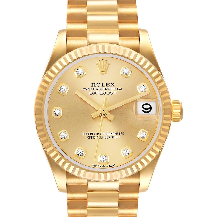 Rolex Datejust President Midsize Yellow Gold Diamond Watch 278278 Box Card SwissWatchExpo